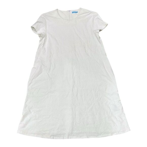 J.McLaughlin White Jacquard Texture Cap Sleeve Catalina Cloth Swing Dress M - Picture 2 of 5